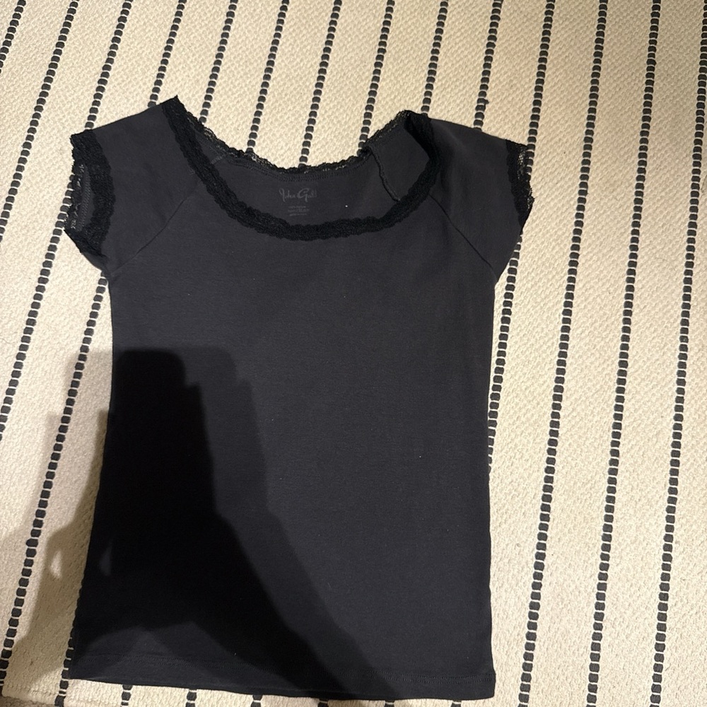 Brandy Melville Black Lace Trim Tee
